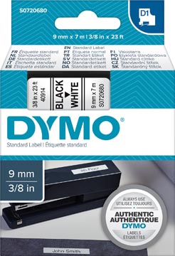 Dymo d1 ruban 9 mm, noir sur blanc