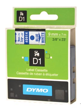 Dymo d1 ruban 9 mm, bleu sur blanc