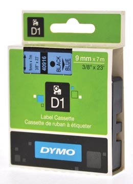 Dymo d1 ruban 9 mm, noir sur bleu