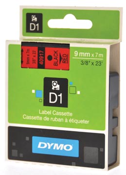 Dymo d1 ruban 9 mm, noir sur rouge