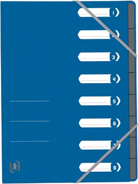 Elba oxford top file+ trieur, 8 compartiments, avec des élastiques, bleu