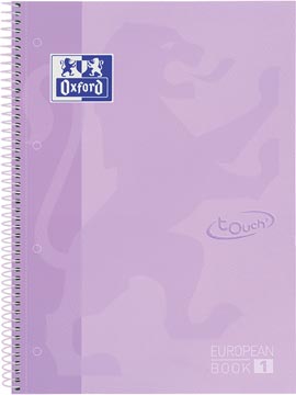 Oxford school touch bloc spirale, ft a4+, 160 pages, quadrillé 5 mm, violet pastel