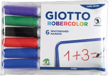Giotto robercolor marqueur pour tableaux blancs, moyen, ronde, étui de 6 pièces en couleurs assorties
