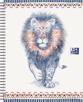 Oxford boho chic cahier spiralé, ft a4+, 120 pages, quadrillé 5 mm, lion