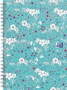 Oxford floral couverture rembordée cahier à spirale, ft b5, 60 feuilles, quadrillé 5 mm, turquoise