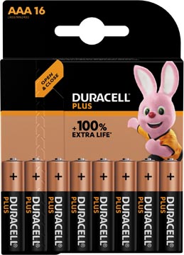 Duracell piles plus 100%, aaa, blister 16 pièces