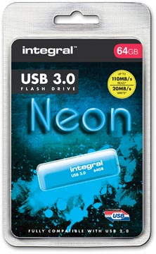 Integral neon clé usb 3.0, 64 go, bleu