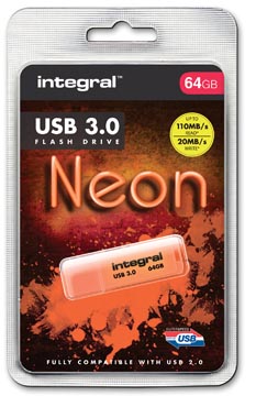 Integral neon clé usb 3.0, 64 go, orange