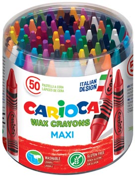 Carioca craie à la cire wax maxi, pot de 50 pièces en couleurs assorties