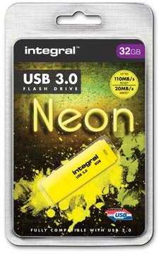 Integral neon clé usb 3.0, 32 go, jaune