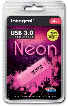 Integral neon clé usb 3.0, 64 go, rose