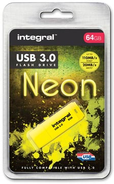 Integral neon clé usb 3.0, 64 go, jaune