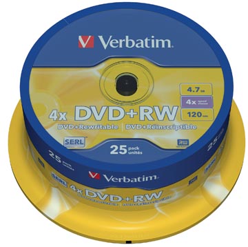 Verbatim dvd réinscriptible dvd+rw spindle de 25 pièces