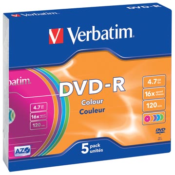 Verbatim dvd enregistrable dvd-r, boîte de 5 pièces, emballées individuellement (slim case)