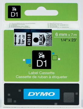 Dymo d1 ruban 6 mm, noir sur transparent