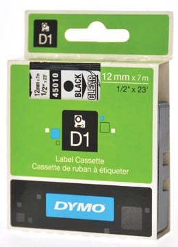 Dymo d1 ruban 12 mm, noir sur transparent