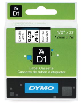 Dymo d1 ruban 12 mm, noir sur blanc