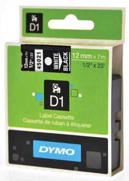 Dymo d1 ruban 12 mm, blanc sur noir