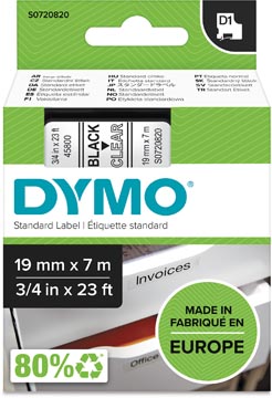 Dymo d1 ruban 19 mm, noir sur transparent