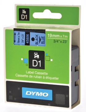 Dymo d1 ruban 19 mm, noir sur bleu