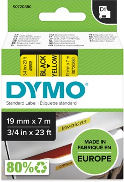 Dymo d1 ruban 19 mm, noir sur jaune