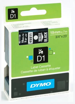 Dymo d1 ruban 19 mm, blanc sur noir