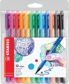 Stabilo pointmax stylo feutre, étui de 12 pièces en couleurs assorties