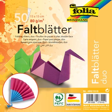 Folia papier pliage duo ft 15 x 15 cm, paquet de 50 feuilles