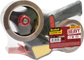 Scotch ruban d'emmballage heavy ft 50 mm x 66 m brun, 2 rouleaux avec dévidoir pistol grip