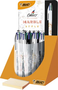 Bic 4 colours marble, stylo bille, moyen, 4 couleurs d'encre classique, présentoir de 30 pièces