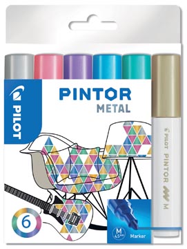 Pilot pintor metal marqueur, moyen, blister de 6 pièces  en couleurs assorties