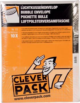 Cleverpack enveloppes à bulles d'air, ft 270 x 360 mm, avec bande adhésive, blanc, paquet de 10 pièces