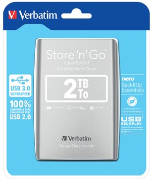 Verbatim disque dur 3.0 store 'n' go, 2 to, argent