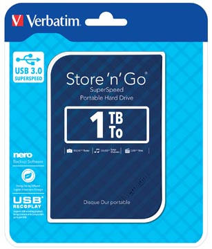 Verbatim disque dur 3.0 store 'n' go, 1 to, bleu rayé
