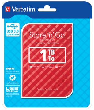 Verbatim disque dur 3.0 store 'n' go, 1 to, rouge rayé