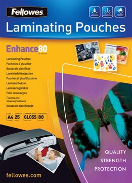 Fellowes pochette à plastifier, ft 210 x 297 mm, 160 microns (2 x 80 microns), brillante, paquet de 25 pi