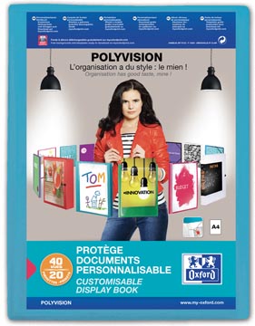 Oxford polyvision protège documents personnalisable, format a4, en pp, 20 pochettes, bleu
