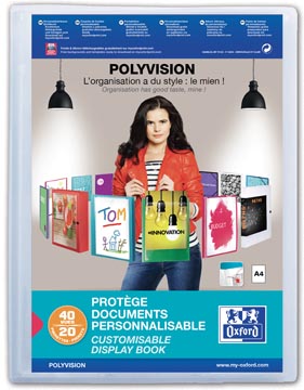 Oxford polyvision protège documents personnalisable, format a4, en pp, 20 pochettes, transparent