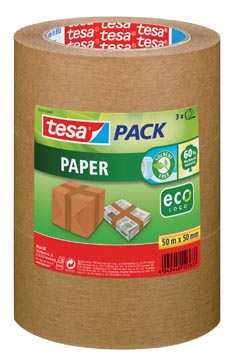 Tesa ruban adhésif ecologique, papier craft, ft 50 mm x 50 m, brun, paquet de 3 pièces