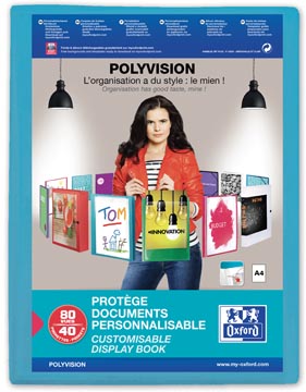 Oxford polyvision protège documents personnalisable, format a4, en pp, 40 pochettes, bleu