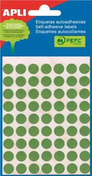 Apli étiquettes rondes en pochette diamètre 10 mm, vert, 315 pièces, 63 par feuille (2054)