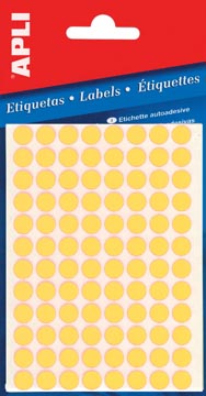 Apli étiquettes rondes en pochette diamètre 8 mm, jaune fluo, 288 pièces, 96 par feuille (2079)