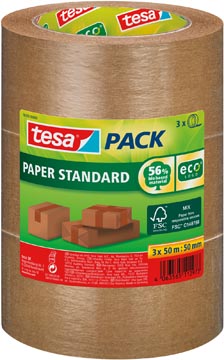 Tesa ruban adhésif d'emballage paper standard, ft 50 mm x 50 m, paquet de 3 pièces