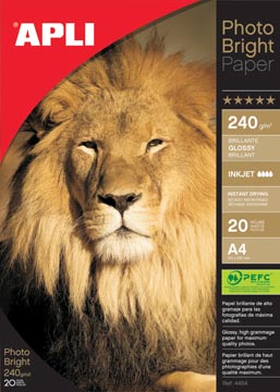 Apli papier photo photo bright ft a4, 240 g, paquet de 20 feuilles