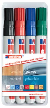 Edding marqueur permanent e-3300 blister de 4 pièces en couleurs assorties