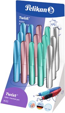 Pelikan twist stylo plume p/r457d/15, assorti, présentoir de 15 pièces