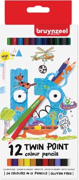 Bruynzeel kids crayons de couleur twin point,  set de 12 pièces en couleurs assorties