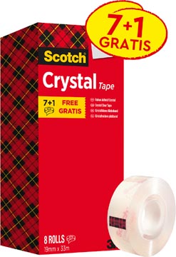 Scotch ruban adhésif crystal tape, ft 19 mm x 33 m, 1 x value pack avec 8 rouleaux dont 1 gratuit