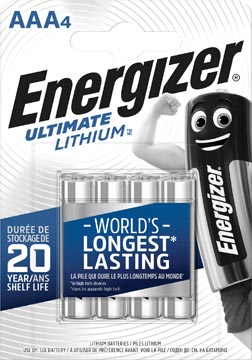 Energizer piles lithium aaa, blister de 4 pièces