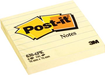 Post-it notes, ft 76 x 76 mm, jaune, ligné, bloc de 100 feuilles